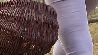 Milf In Tight Pants Collecting Mushrooms In The Woods Ass Fetish