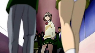 Anime girl gets cunt licked and ass fucked in group at school