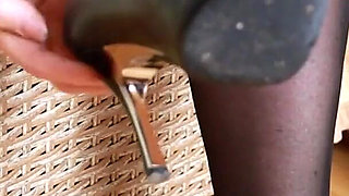 High Heels on Wooden Floor Asmr - Nylon Leg Rubbing, Shoe Sounds