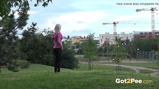 Blonde Sprays An Impressive Stream Outside