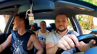 Amazing teen threesome outdoors