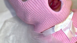 Slut in a Pink Mask Gets Her Face Crushed by a Foot