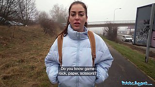 Aliastar's public sex game ends with a hot cumshot on her big cock after a loss!