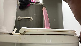 Riding Pink Dildo in the Bathroom