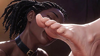 Interracial Foot Worship - Ebony Slave Serving Blonde Queen Feet