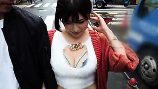 Brunette Flashing Her Titties And Pussy Outdoors In Public