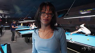 Horny Lesbian Spinner Deepthroats in the Pool Hall