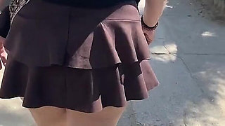 Exhibition in Micro Skirt in Public and Anal Plug