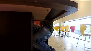 Hand job in a public cafe on a first-ever encounter