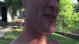 Tattooed Blonde MILF Slurps Thick Cock Outdoors with Brunette