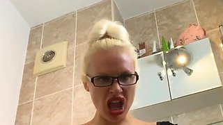 Big Boobed Blonde Masturbates With A Dildo In The Bathroom