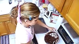 Chocolate covered teen enjoys pussy play