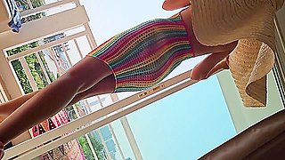 Huge Hat N Orgasm Masturbation While Tanning # Natural Girl Hotel Balcony Adventure