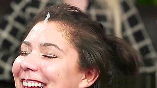 Spicy stunner gets cumshot on her face swallowing all the jism