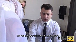 Debt4k. slutty young wifey cheats on spouse for currency in front of him