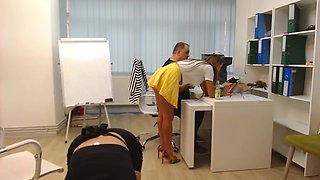 Office lesbian woman fucking on the desk