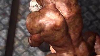 A sexy blonde gets fucked rough by a big monster in the dungeon