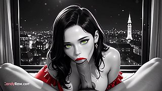Buxomy Anime Stunner in Crimson Undergarments Fucktoys Eiffel Look